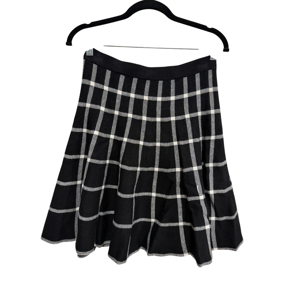 NWT CHELSEA & THEODORE Black White Plaid Knit Flare Skirt Size S Classic Preppy
